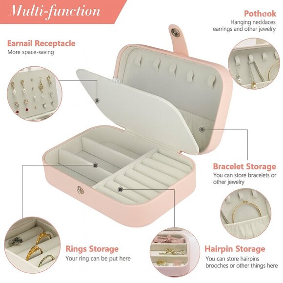 🆕Chic & Secure Pink PU Leather Jewelry Organizer | Multi-Layer Storage Box - Picture 6 of 12